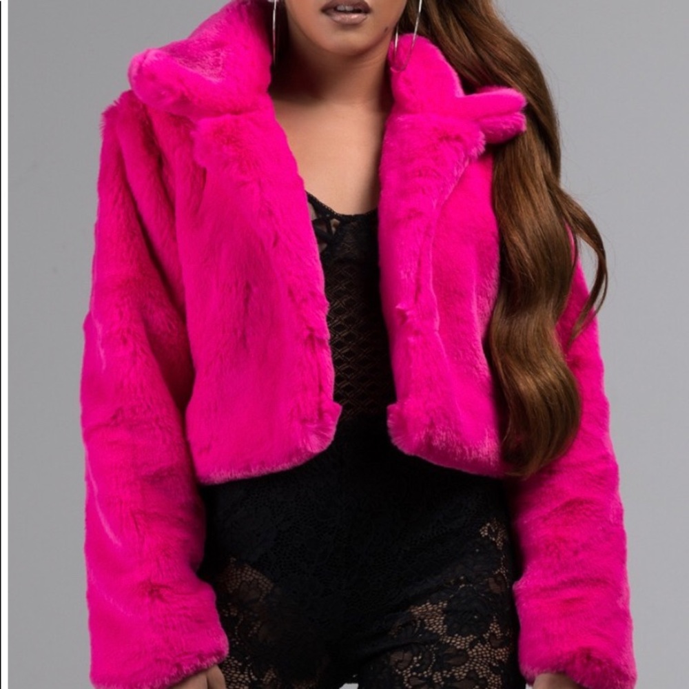 Hot pink faux fur jacket